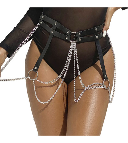 SUBBLIME - CHAINE BAGUE CUIR CEINTURE NOIR TAILLE UNIQUE