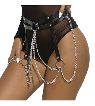 SUBBLIME - CHAINE BAGUE CUIR CEINTURE NOIR TAILLE UNIQUE