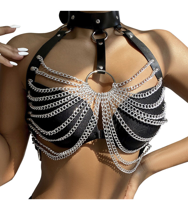 SUBBLIME - HARNAIS POITRINE AVEC GRANDES CHAÎNE S  ANNEAUX TAILLE UNIQUE