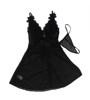 SUBBLIME - TISSU TULLE BABYDOLL AVEC DENTELLE ET DÉTAIL FLEUR NOIR L/XL