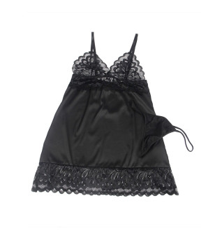 SUBBLIME - BABYDOLL AVEC POITRINE IMPRIMÉ FLEURI NOIR L/XL