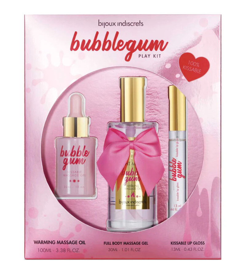 BIJOUX - INDISCRETS KIT DE JEU BUBBLEGUM AVEC HUILE, GEL ET BRILLANT LÈVRES