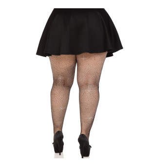 LEG AVENUE - BAS MAILLE CRISTALISÉE CARAMEL GRANDE TAILLE