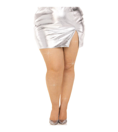 LEG AVENUE - BAS MAILLE CRISTALISÉE CARAMEL GRANDE TAILLE