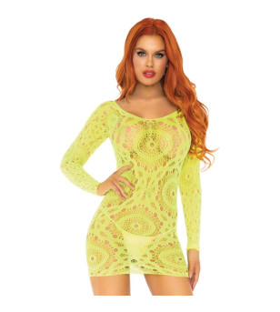 LEG AVENUE - MINI ROBE EN DENTELLE CROCHET  MANCHES LONGUES NÉON TAILLE UNIQUE