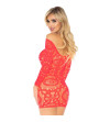 LEG AVENUE - MINI ROBE EN DENTELLE CROCHET  MANCHES LONGUES CORAIL TAILLE UNIQUE