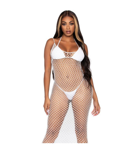 LEG AVENUE - ROBE MAXI EN FILET TORSADÉ TAILLE UNIQUE BLANC