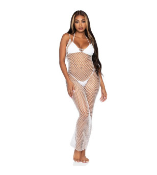 LEG AVENUE - ROBE MAXI EN FILET TORSADÉ TAILLE UNIQUE BLANC