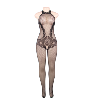 QUEEN LINGERIE - BODYSTOCKING AVEC OUVERTURE ET DENTELLE FLORALE S/L