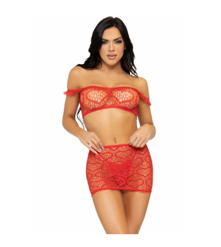 LEG AVENUE - ENSEMBLE TROIS PIÈCES TOP, MINI-JUPE ET STRING TAILLE UNIQUE - ROUGE