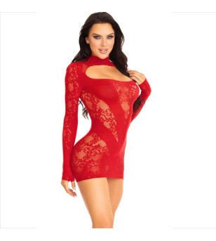 LEG AVENUE - MINI ROBE AVEC DENTELLE MANCHES LONGUES ROUGE