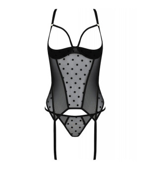 PASSION - CORSET ET THONG MARINA NOIR L/XL