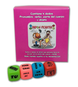 DIABLO PICANTE - JEU DE 4 DÉS DE PRONOM, VERBE, PARTIE DU CORPS ET LIEU