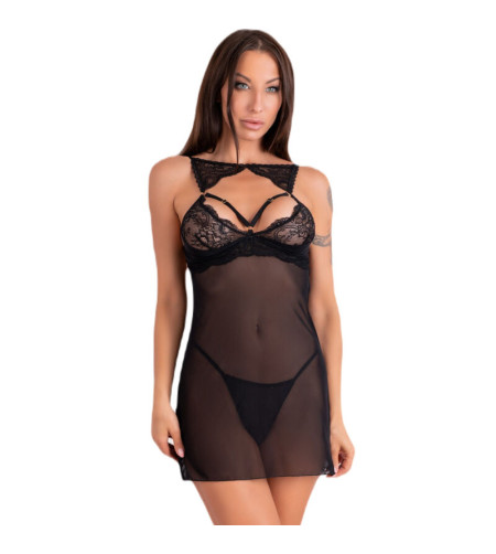 LIVCO CORSETTI FASHION - KROLINA LC 90734 CHEMISE + STRING NOIR L/XL