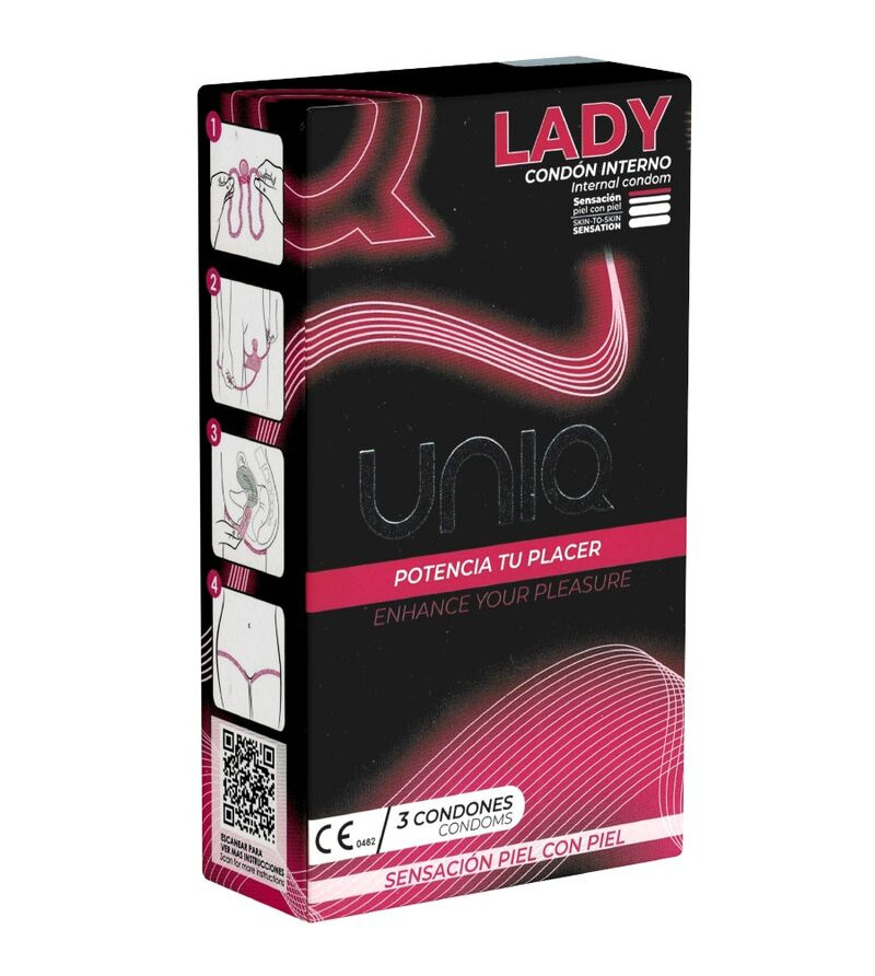 UNIQ - LADY CONDOM PRÉSERVATIFS FÉMININS SANS LATEX AVEC PORTE-JARRETELLES 3 UNITÉS