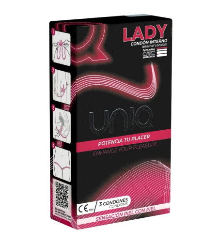 UNIQ - LADY CONDOM PRÉSERVATIFS FÉMININS SANS LATEX AVEC PORTE-JARRETELLES 3 UNITÉS