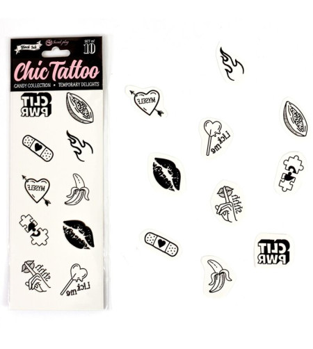 SECRET PLAY - ENSEMBLE DE 10 TATOUAGES TEMPORAIRES CANDY COLLECTION