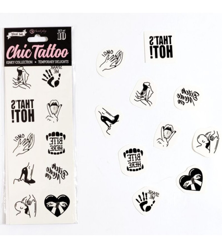 SECRET PLAY - ENSEMBLE DE 10 TATOUAGES TEMPORAIRES KINKY COLLECTION