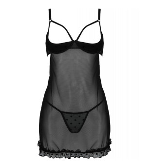 PASSION - CHEMISE ET THONG MARINE NOIR L/XL