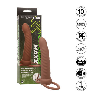 CALEXOTICS - MAXX RIBBED DOUBLE PÉNÉTRATEUR 10 VIBRATIONS MARRON