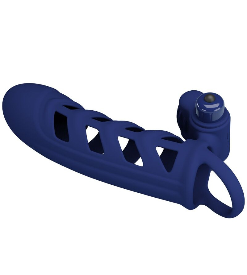 PRETTY LOVE - ALTAF ANNEAU VIBRATEUR AVEC GAINE EN SILICONE BLEU