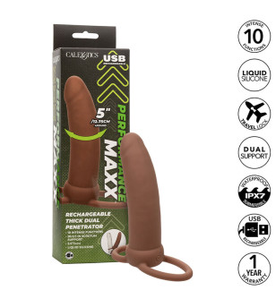 CALEXOTICS - MAXX THICK DOUBLE PÉNÉTRATEUR 10 VIBRATIONS MARRON