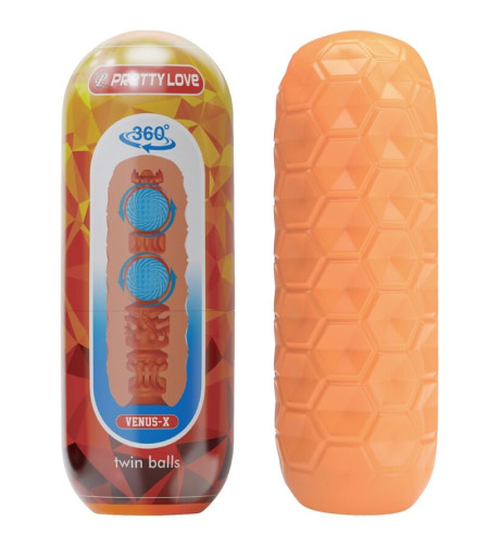 PRETTY LOVE - MASTURBATEUR POUR HOMME À DEUX BOULES ORANGE