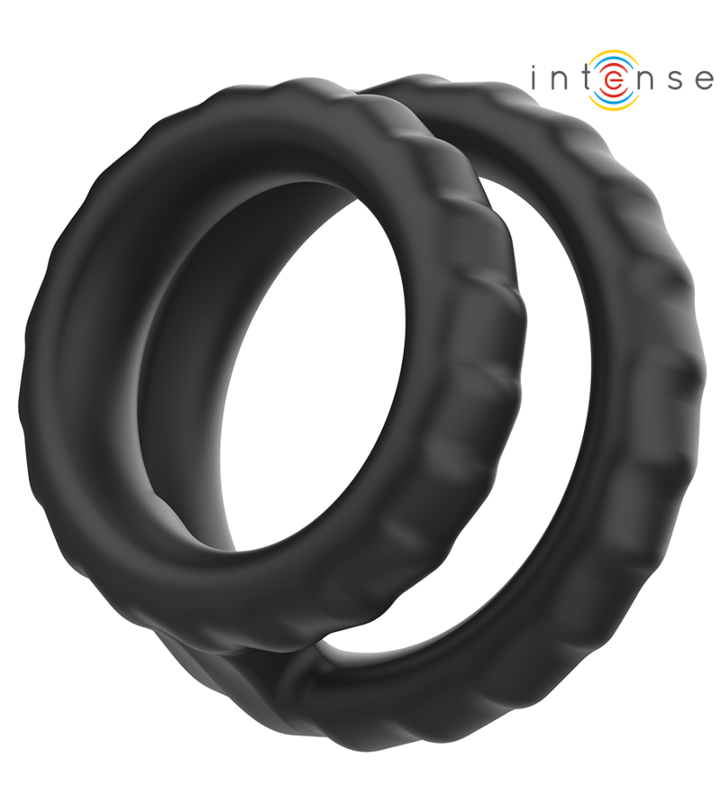 INTENSE - DEWEY ANNEAU PÉNIS DOUBLE SILICONE NOIR MODÈLE 2