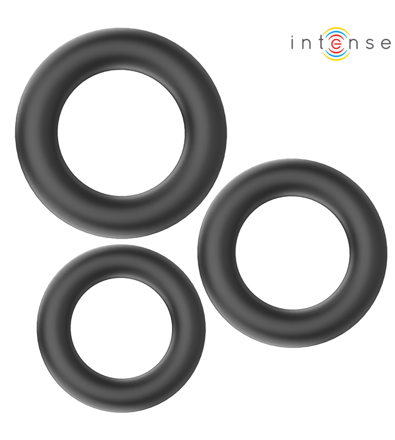 INTENSE - HUGH 3 ANNEAUX PÉNIS BASIQUES EN SILICONE NOIRS