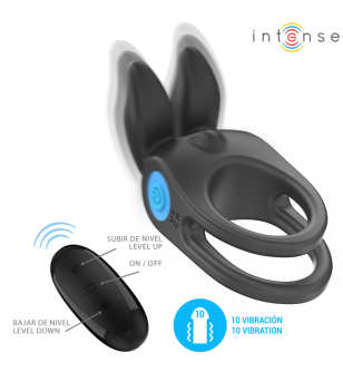 INTENSE - SAM VIBRATEUR DOUBLE ANNEAU PÉNIS 10 VIBRATIONS NOIR