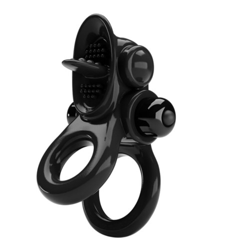 PRETTY LOVE - PASSIONATE RING DOUBLE ANNEAU VIBRANT + STIMULATEUR DE CLITORIS NOIR