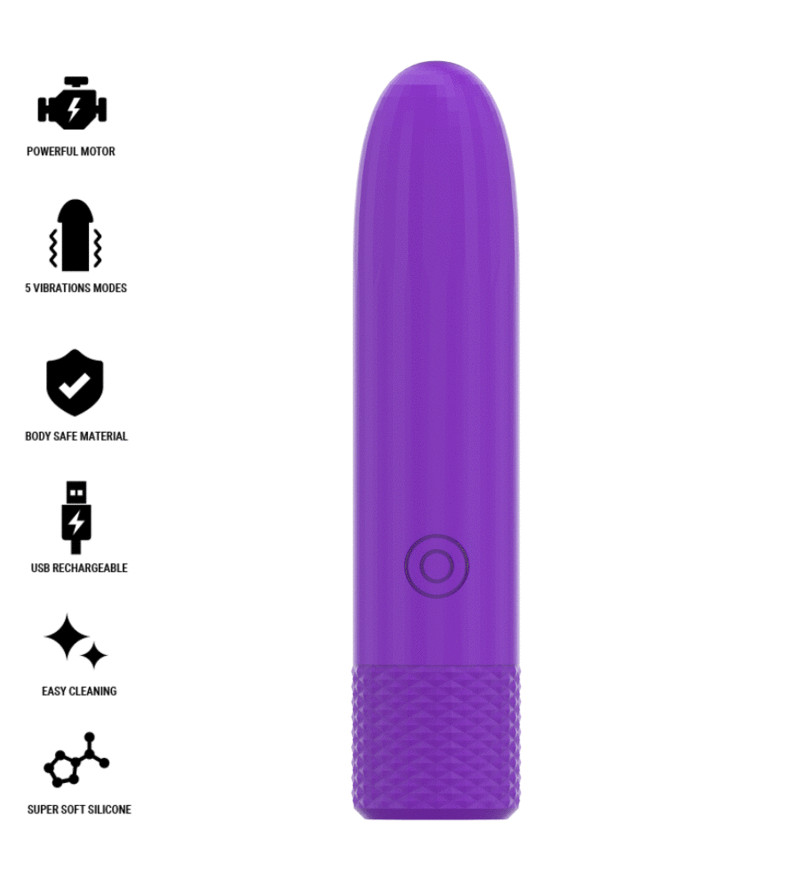 INTENSE - SYMONE BULLET VIBRANT RECHARGEABLE USB 8 VIBRATIONS VIOLET 10 X 2,2 CM