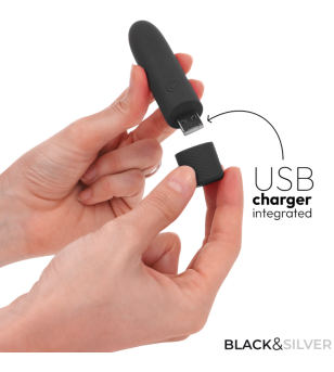 BLACK  SILVER - GERI BULLET VIBRANT RECHARGEABLE USB 8 VIBRATIONS NOIR 10 X 2,2 CM