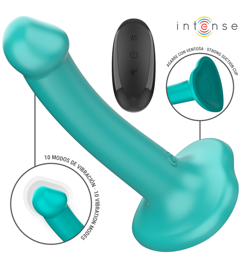 INTENSE - KATIE VIBRATEUR AVEC VENTOUSE 10 VIBRATIONS TÉLÉCOMMANDE BLEUE