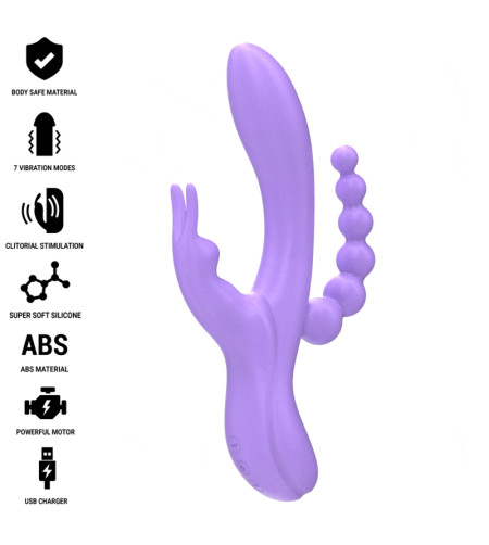 INTENSE - MIKO TRIPLE VIBRATEUR LAPIN  STIMULATEUR  ANAL 7 VIBRATIONS VIOLET