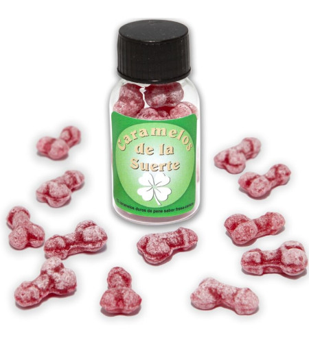 DIABLO PICANTE - 12 BONBONS PORTE-BONHEUR EN FORME DE PÉNIS FRAISE/CERISE