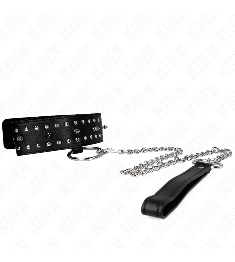 KINK - COLLIER AVEC LAISSE 65 CM AVEC CLOUS ARGENTÉS MODÈLE 1 AJUSTABLE 36-43 CM X 5 CM