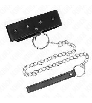 KINK - COLLIER 65 CM AVEC LAISSE AVEC CLOUS ARGENTÉS MODÈLE 2 RÉGLABLE 36-43 CM X 5 CM