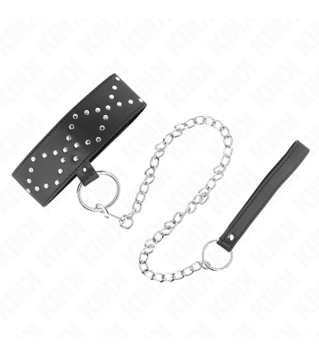 KINK - COLLIER 65 CM AVEC LAISSE AVEC CLOUS ARGENTÉS MODÈLE 3 RÉGLABLE 36-43 CM X 5 CM