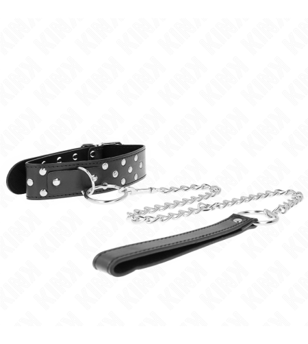 KINK - COLLIER RIVET ANNEAU AVEC CEINTURE 65 CM NOIR AJUSTABLE 36-50 CM X 3,8 CM