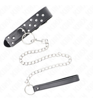 KINK - COLLIER RIVET ANNEAU AVEC CEINTURE 65 CM NOIR AJUSTABLE 36-50 CM X 3,8 CM
