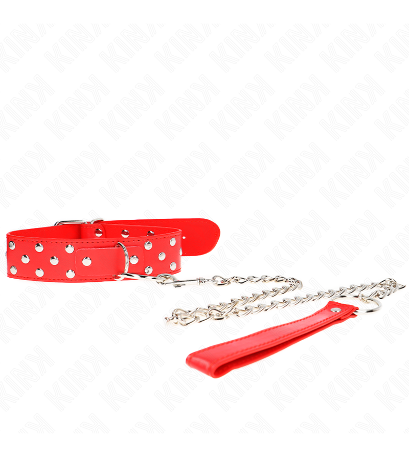 KINK - COLLIER RIVET ANNEAU AVEC CEINTURE 65 CM ROUGE AJUSTABLE 36-50 CM X 3,8 CM