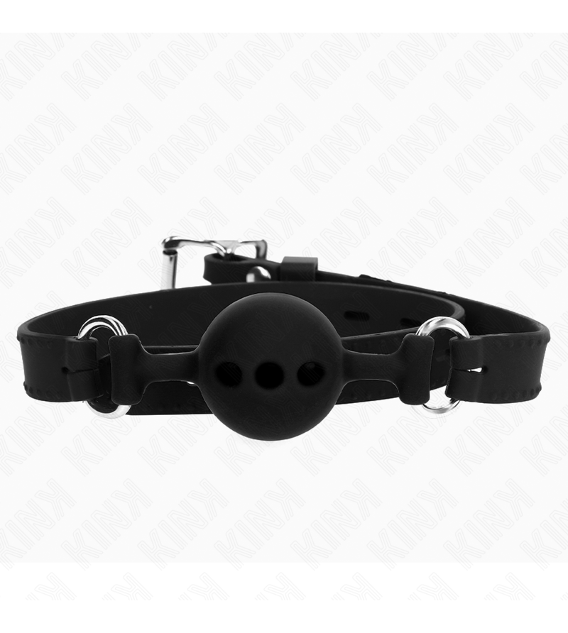 KINK - BÂILLON ENTIÈREMENT SILICONE 55 x 2 CM AVEC BOULE DE 4 CM TAILLE S NOIR AJUSTABLE 35-51 CM