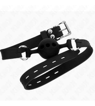 KINK - BÂILLON ENTIÈREMENT SILICONE 55 x 2 CM AVEC BOULE DE 4 CM TAILLE S NOIR AJUSTABLE 35-51 CM