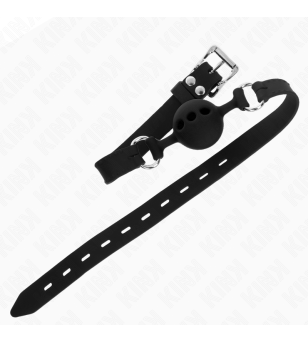 KINK - BÂILLON ENTIÈREMENT SILICONE 55 x 2 CM AVEC BOULE DE 4 CM TAILLE S NOIR AJUSTABLE 35-51 CM