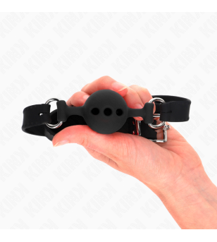 KINK - BÂILLON ENTIÈREMENT SILICONE 55 x 2 CM AVEC BOULE DE 4 CM TAILLE S NOIR AJUSTABLE 35-51 CM