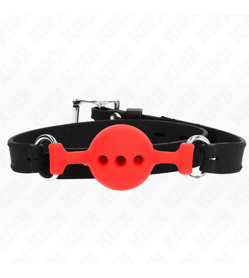 KINK - BÂILLON ENTIÈREMENT SILICONE 55 x 2 CM AVEC BOULE DE 4 CM TAILLE S ROUGE AJUSTABLE 35-51 CM