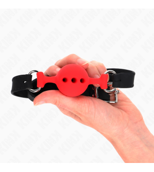 KINK - BÂILLON ENTIÈREMENT SILICONE 55 x 2 CM AVEC BOULE DE 4 CM TAILLE S ROUGE AJUSTABLE 35-51 CM