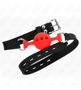 KINK - BÂILLON ENTIÈREMENT SILICONE 55 x 2 CM AVEC BOULE DE 4 CM TAILLE S ROUGE AJUSTABLE 35-51 CM