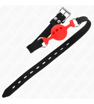 KINK - BÂILLON ENTIÈREMENT SILICONE 55 x 2 CM AVEC BOULE DE 4 CM TAILLE S ROUGE AJUSTABLE 35-51 CM